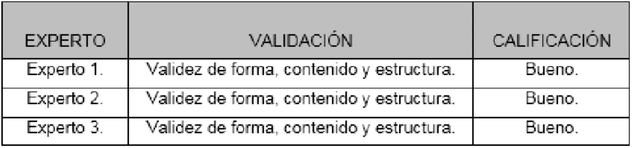 Tabla 4 Validación del instrumento. 