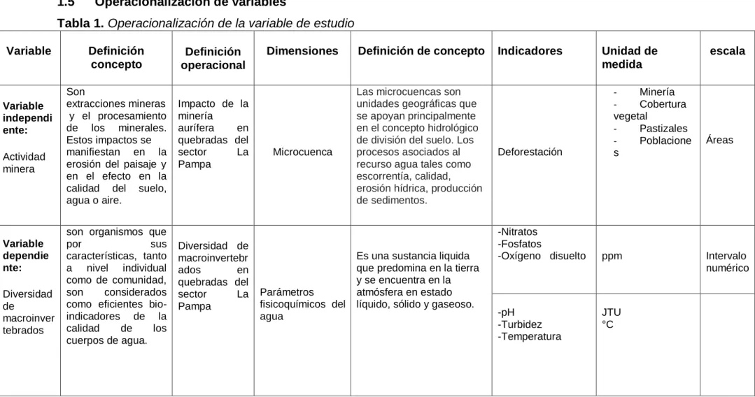 Tabla 1. Operacionalización de la variable de estudio  Variable Definición 