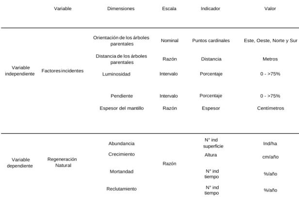 Tabla 1. Operacionalización de variables 