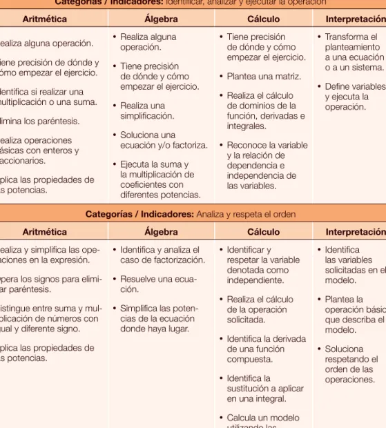 Tabla 4 – Criterios de evaluación por categoría
