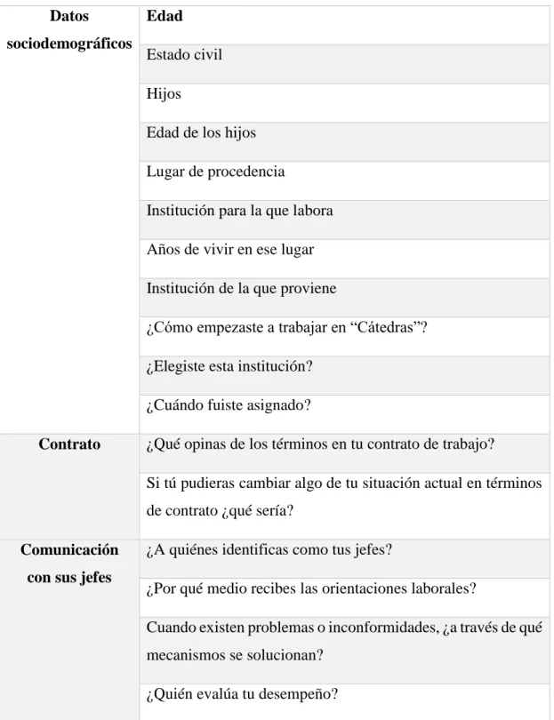 Tabla 3.1 Guía de entrevista   Datos 
