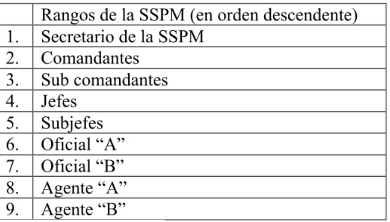 Tabla 1. Rangos de la SSPM. 