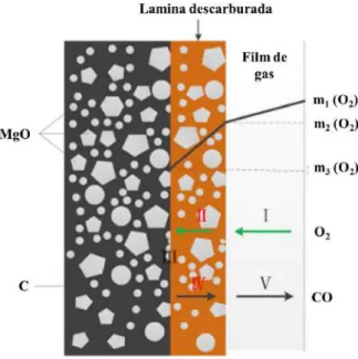 Figura 2.1.14. Esquema del proceso de oxidación de refractarios MgO-C (adaptado de  Liu y col., 2020)