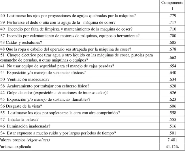 Cuadro 4.4 Análisis de Componentes Principales de la Percepción de Riesgos 