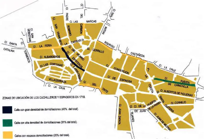 Figura 6.- Elaboración propia so- so-bre un plano de la villa de  Alba-cete de hacia 1600