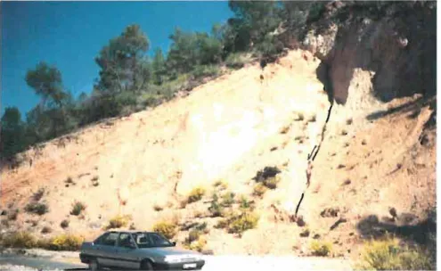 Foto 9.  Falla normal que afecta a un piedemonte cuaternario, al Sur del Embalse de  la Fuensanta