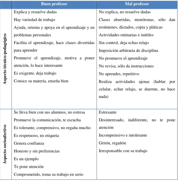 Cuadro 6. Características del profesor 