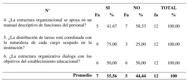 Tabla 5. Organización 
