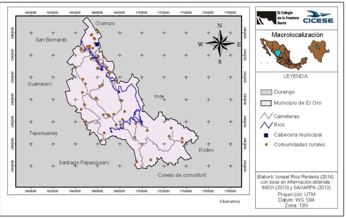 Mapa 1.1. Ubicación del municipio de El Oro, Durango.  