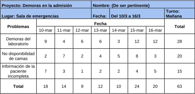 Tabla 2: Ejemplo de hoja de verificación. 