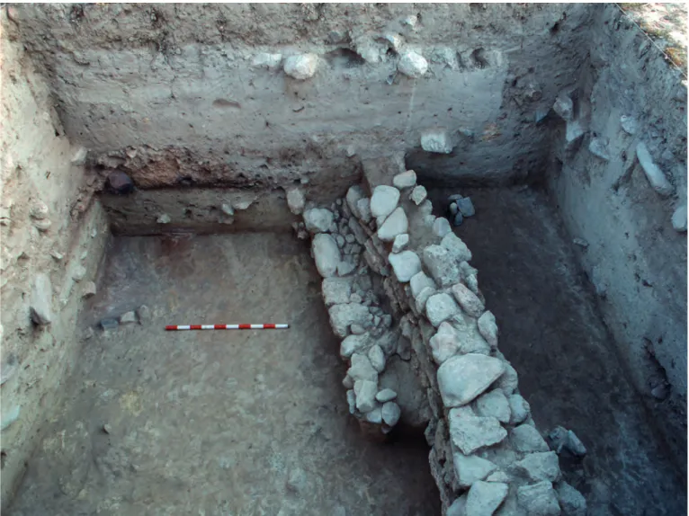 Figura 37.  El Argar (Antas). Excavación 1991, Corte 2, muro del edificio oval, vista desde norte