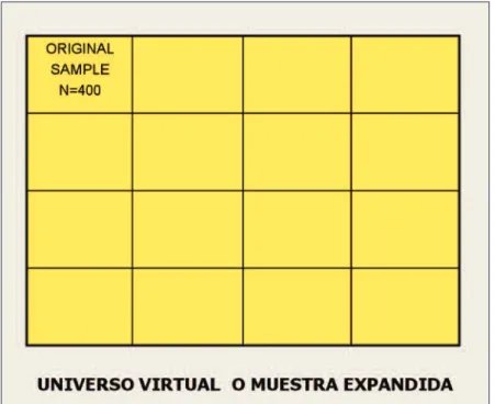 Figura n° 1. Muestra original (“original simple”) de 400 elementos en el espacio de un Universo Virtual (U V ).