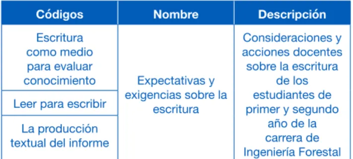 Tabla 1: Sistema de categorías emergentes: 