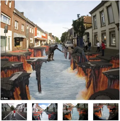Figure 1.1: An incredible 3D illusion created by the street-painter Edgar Mueller and its painting process