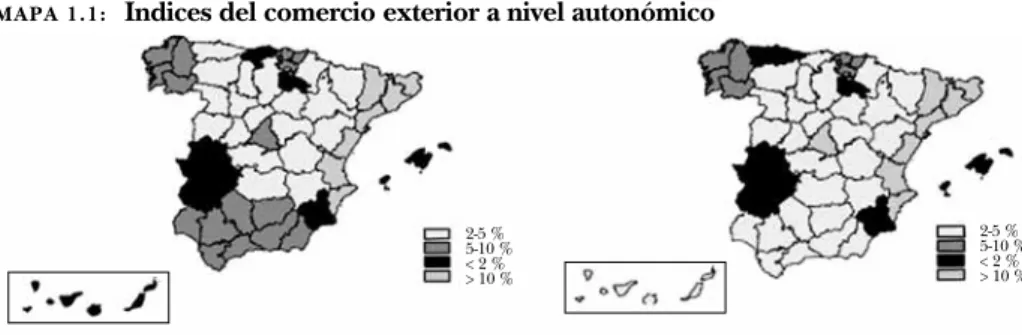 MAPA 1.1: Índices del comercio exterior a nivel autonómico