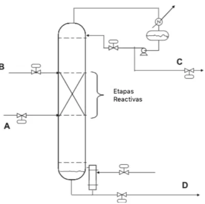 Figura 3.4.2: Esquema general de destilación reactiva (Luyben, 2013).