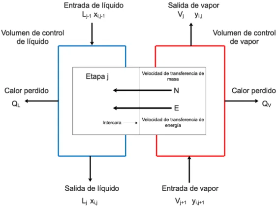 Figura 3.4.4: Modelo de no equilibrio sin alimentación y con flujos laterales (Sakuth y col., 2012).