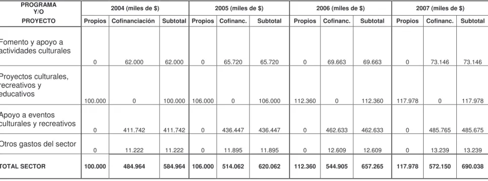 CUADRO 5.  PLAN PLURIANUAL DE INVERSIONES 2004-2007. 