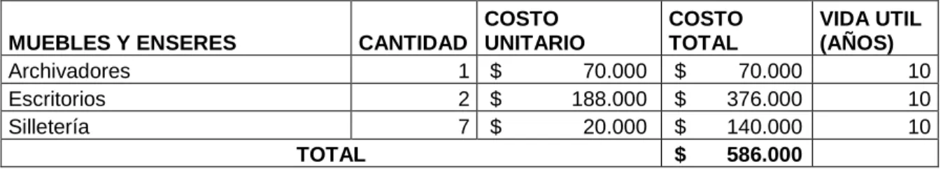 Cuadro 10. Muebles y enseres