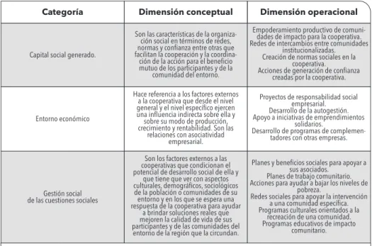 Tabla 2. Categorías expresadas en las Cooperativas Agropecuarias 