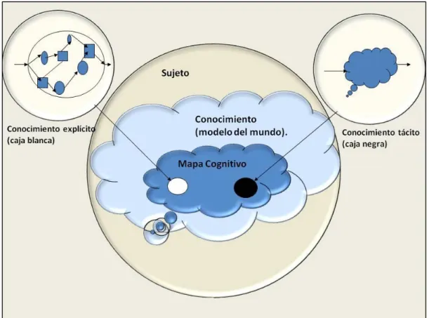 Figura 2.9 Conocimiento tácito y explícito en un mapa cognitivo. 