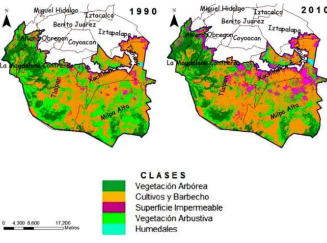 Figura 4.1. Mapa de coberturas de suelo 1990 y 2010