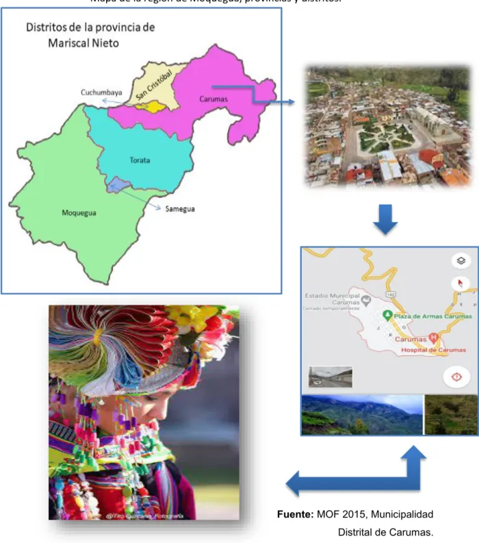 Mapa de la región de Moquegua, provincias y distritos. 