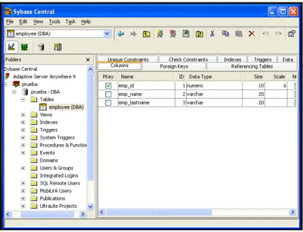 Figura 3 Registro en una base de datos en Adaptive Server Anywhere Registro en una base de datos en Adaptive Server Anywhere