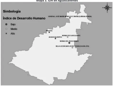 Mapa 3. IDH en Aguascalientes