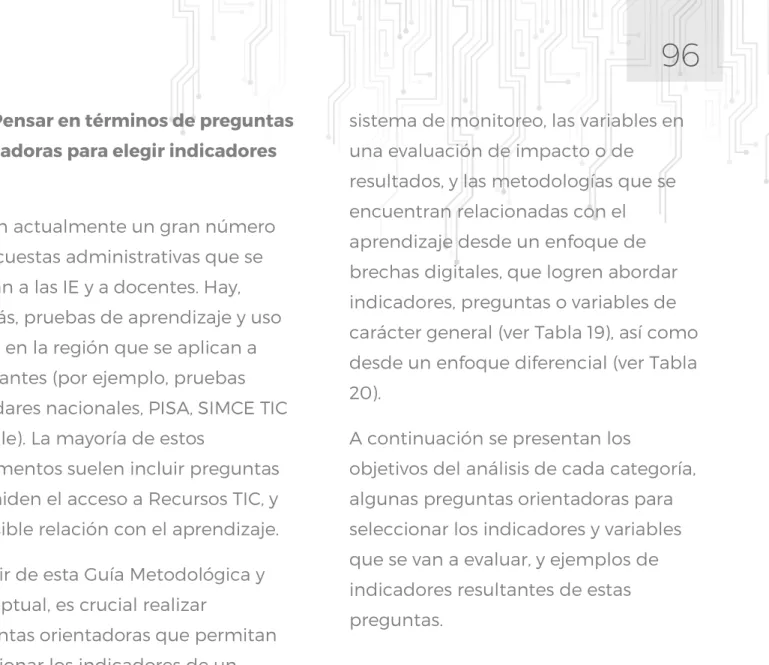 Tabla 19. Ejercicio para seleccionar indicadores o variables