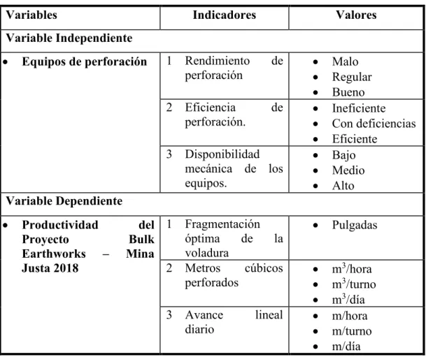 Tabla 2 — Operacionalización de variables 