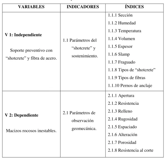 Tabla N° 20.- Operacionalización de Variables. 