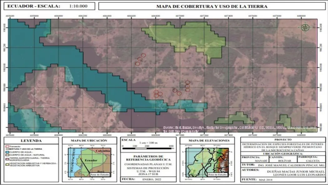 Figura 4.1. Mapa de cobertura y uso de suelo en la microcuenca Cañas. 
