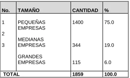 Tabla 14.  Clasificación de empresas por tamaño económico    