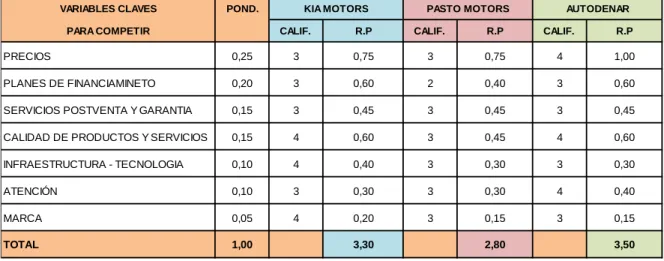 Cuadro 38. Matriz de Perfil Competitivo 