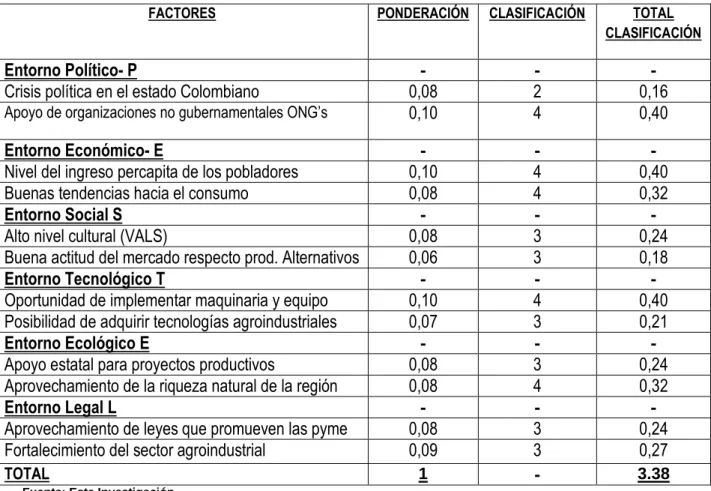 Cuadro 2. Matriz de evaluación de factores externos Municipio de Ipiales 