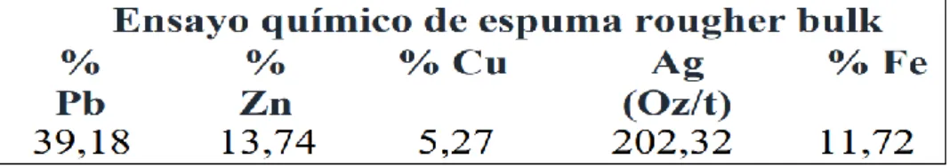 Tabla 8: Ensayo químico de la espuma del Rougher Bulk 