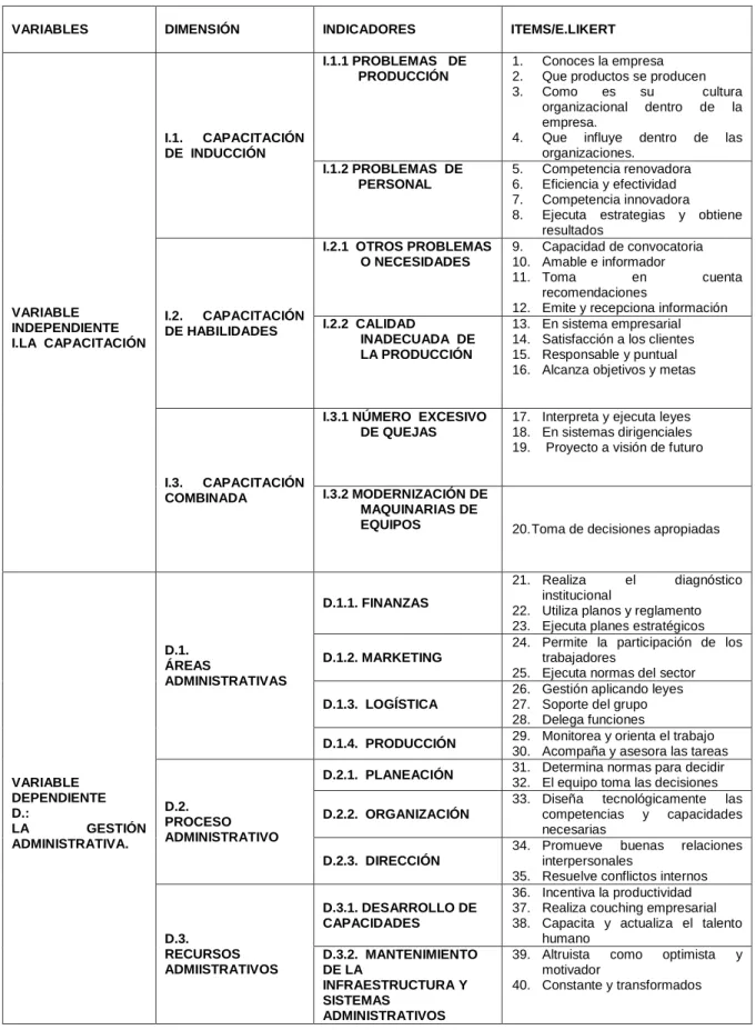 Tabla 1: Definición Operacional 