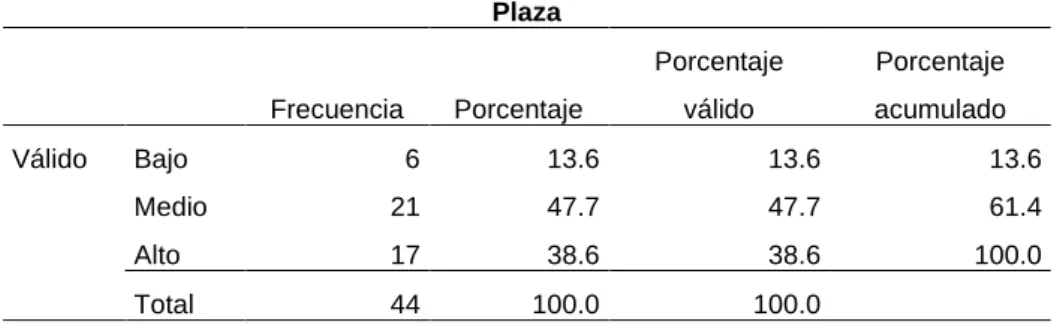 Tabla 9. Dimensión Plaza 