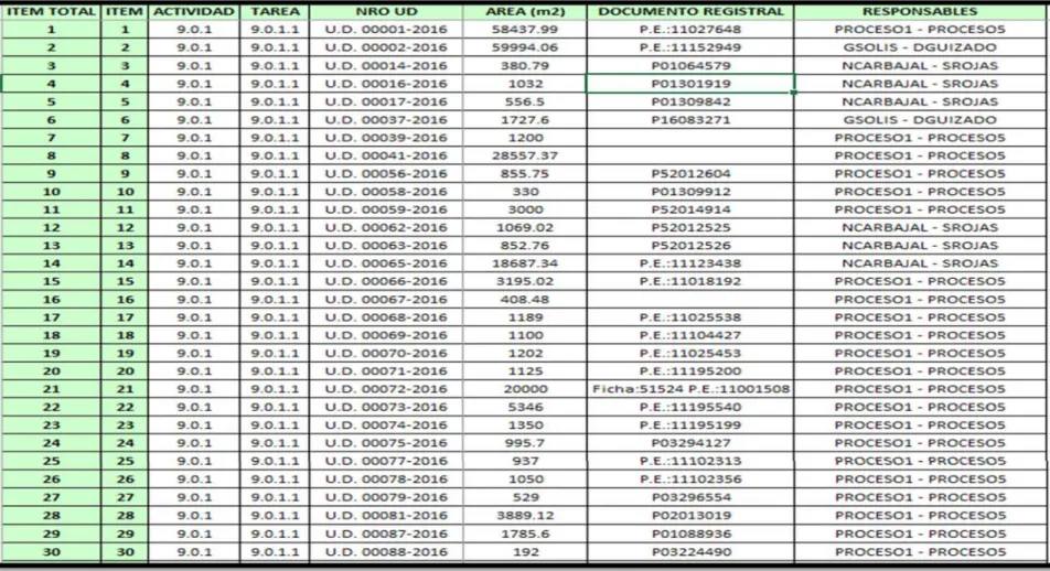 Tabla N° 2: Cuadro de Actividades Ejecutadas de la SDRC en Formato Excel
