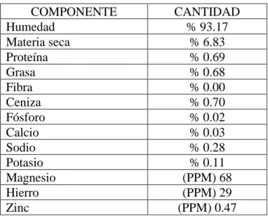Cuadro 01. Análisis químico del suero 