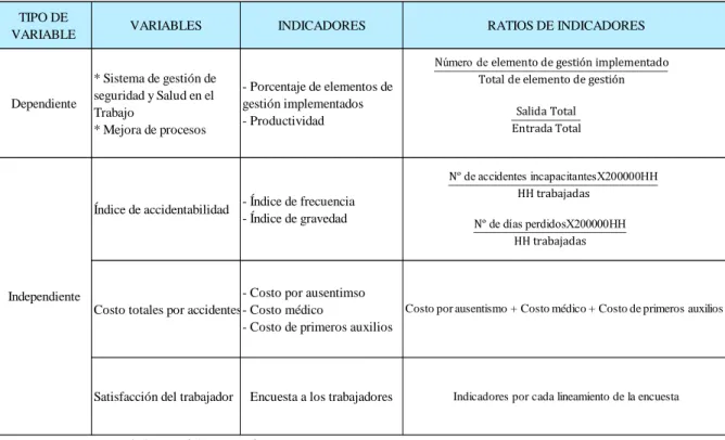 Tabla 4: Identificación de variables 