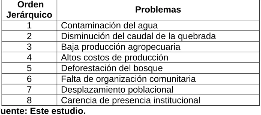 Cuadro  29. Problemática priorizada por la comunidad en la microcuenca.