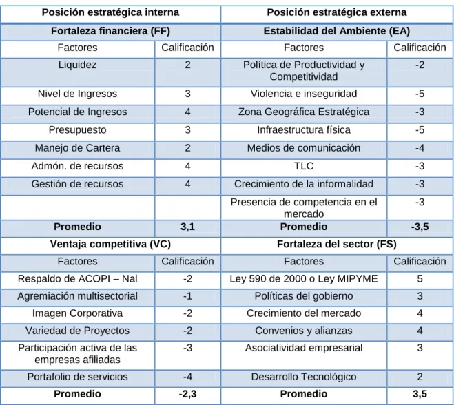 Tabla 10. Matriz PEYEA.  