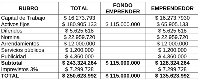 Cuadro 60. Resumen de Inversiones y fuente de financiación. 
