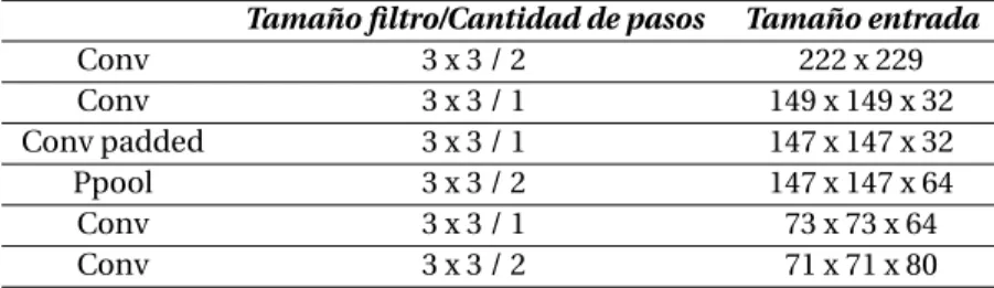 Tabla 2.3: Arquitectura Inception V1
