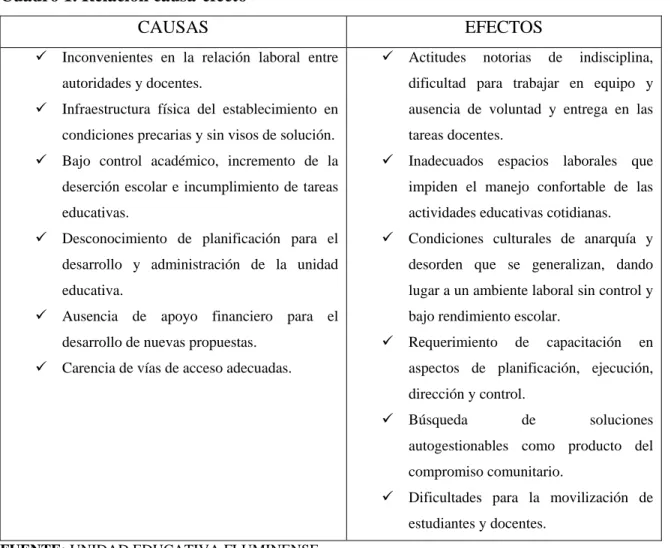 Cuadro 1. Relación causa-efecto 