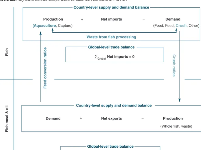 Figure 2.3 depicts the data links and the “adding-up conditions,” or  conditions for market clearance (equilibrium) in the fi sh part of the  model
