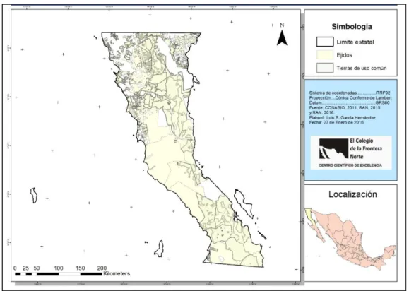 Mapa 2.1 Territorio ejidal en el estado de Baja California 