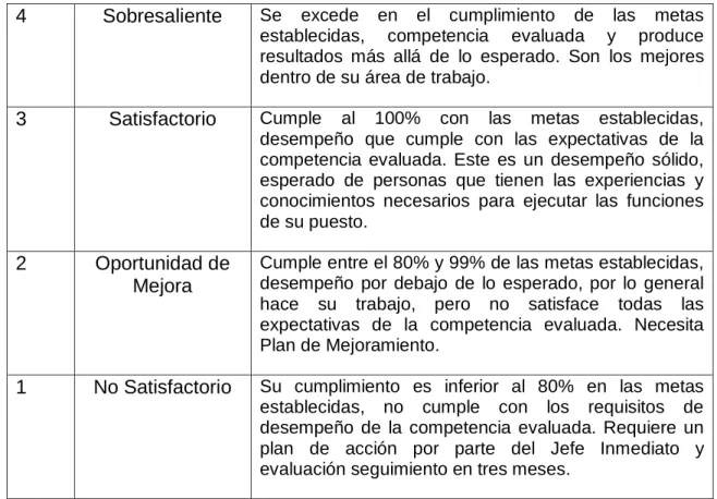 Cuadro 9. Niveles de evaluación de desempeño 